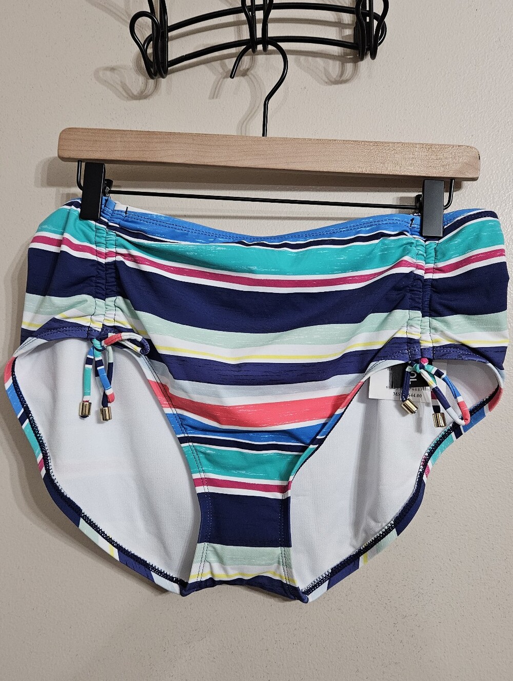 24 & Ocean Striped Ruched Side Bikini Bottoms - Multicolor Large Nwt